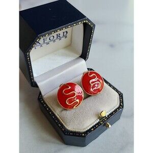 Red And Gold Tone Clip-on Earrings Vintage